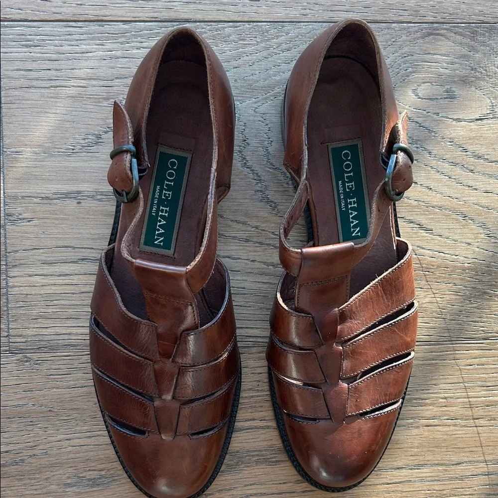 Cole Haan Brown Leather Fisherman Slip-Ons - Picture 3 of 7
